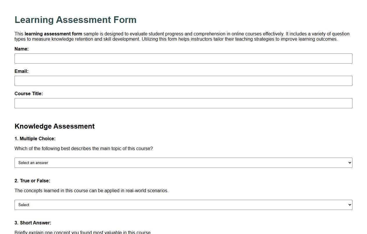 learning assessment form sample for online courses image preview