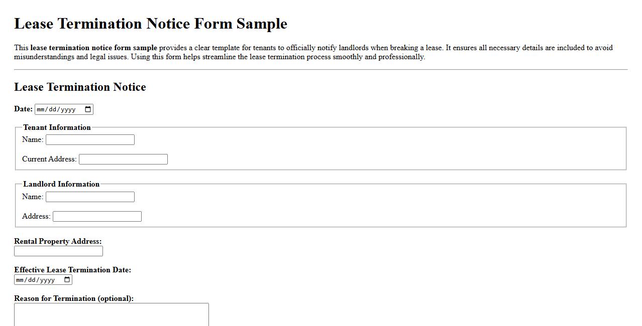 lease termination notice form sample for breaking lease image preview