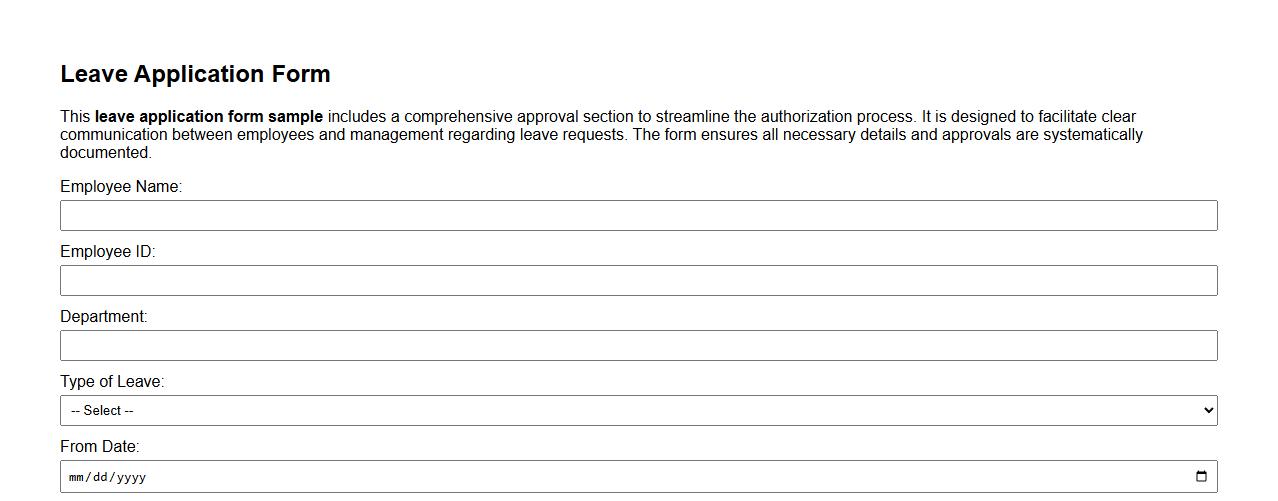Leave application form sample with approval section image preview