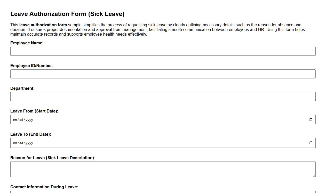 leave authorization form sample for sick leave image preview