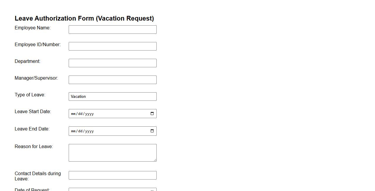leave authorization form sample for vacation request image preview