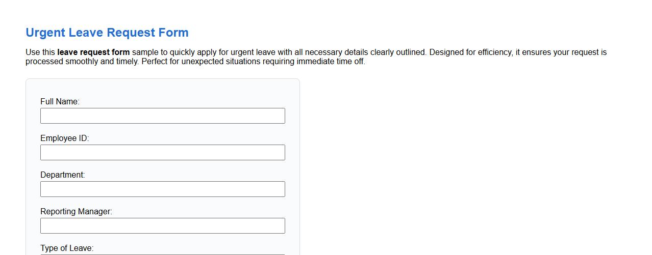 Leave request form sample for urgent leave image preview