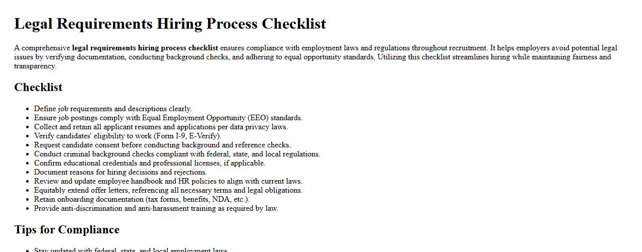 Legal requirements hiring process checklist image preview
