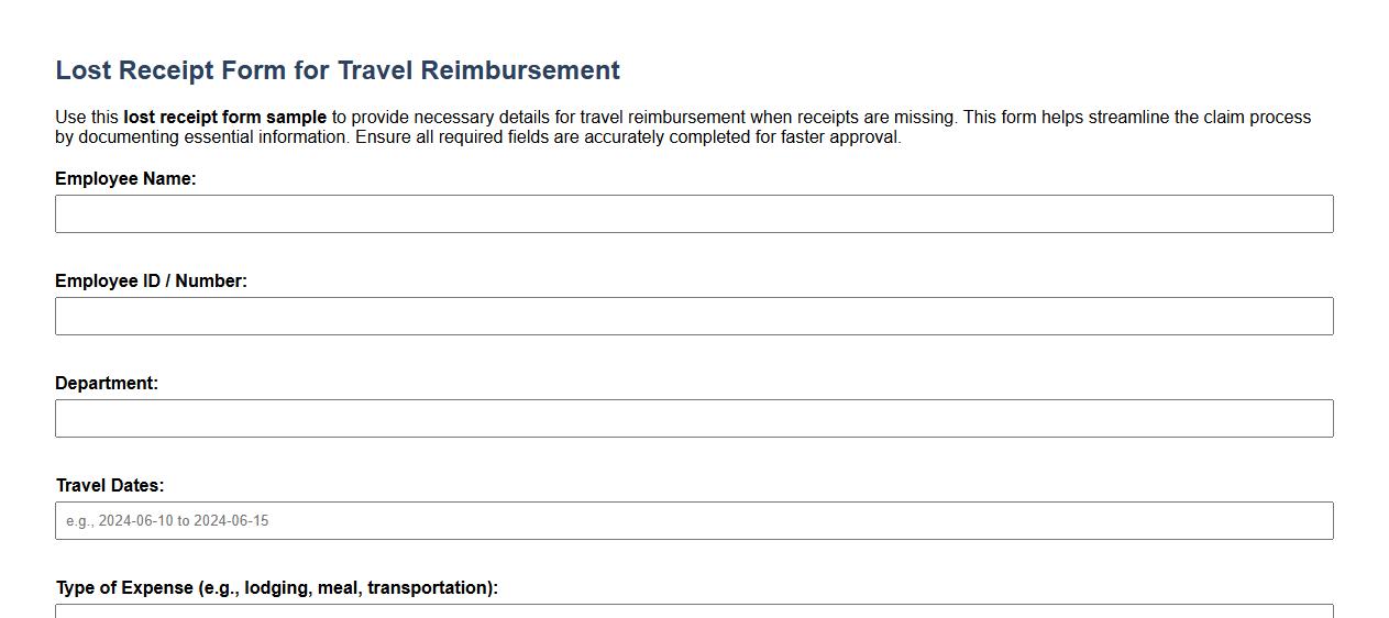 lost receipt form sample for travel reimbursement image preview