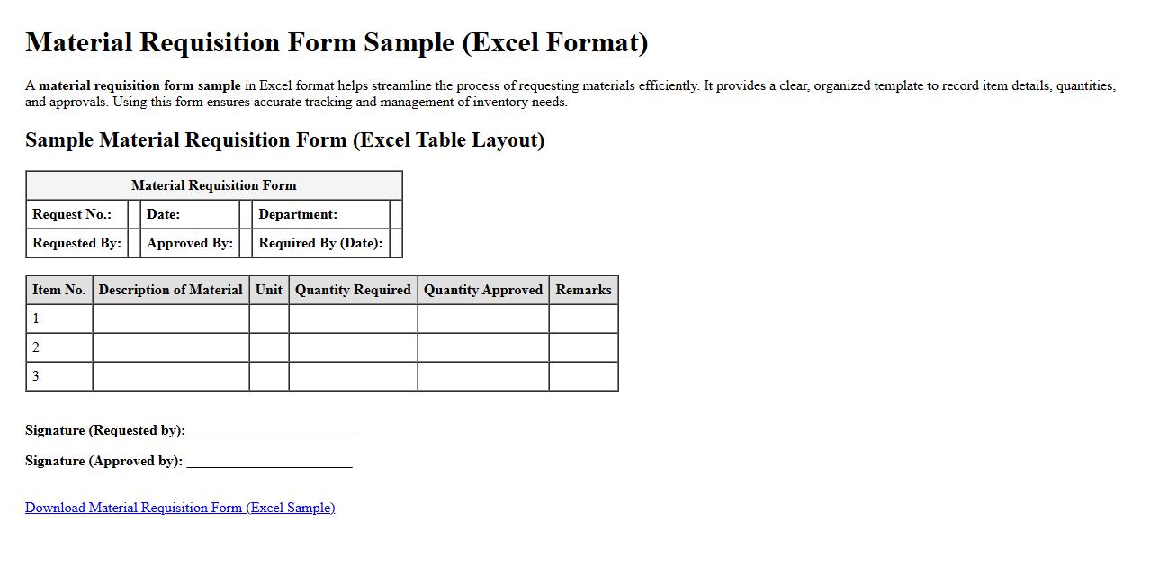 material requisition form sample in excel format image preview