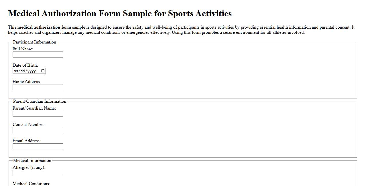 Medical authorization form sample for sports activities image preview