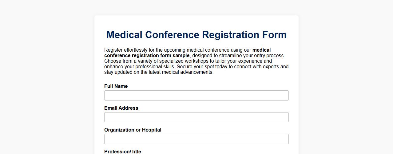 Medical conference registration form sample with workshop choices image preview