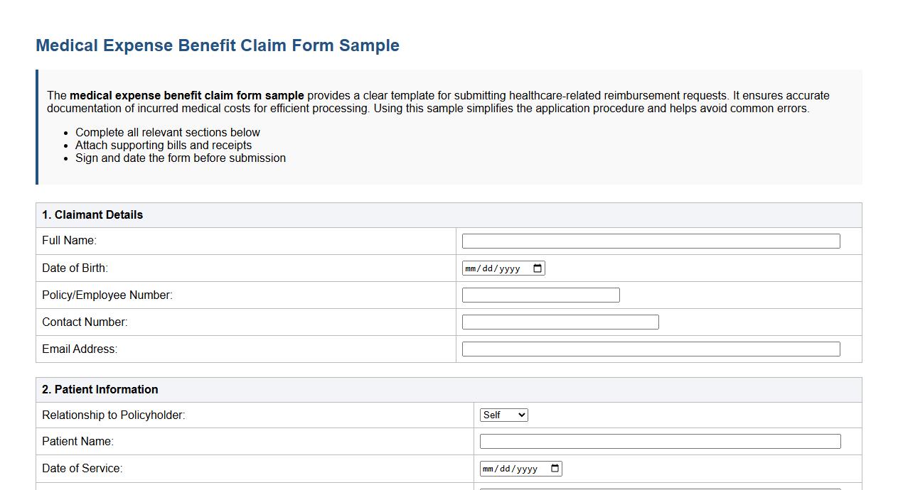 medical expense benefit claim form sample image preview