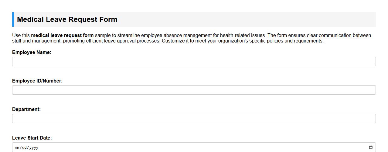 Medical leave request form sample for employees image preview