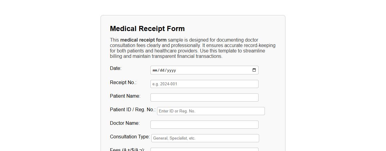 Medical receipt form sample for doctor consultation image preview