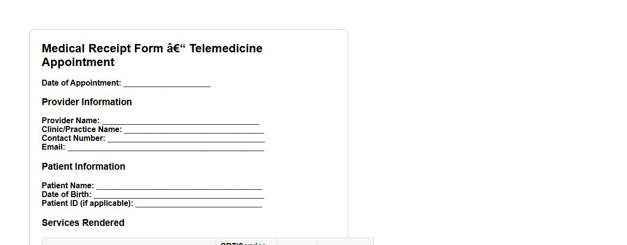 Medical receipt form sample for telemedicine appointments image preview