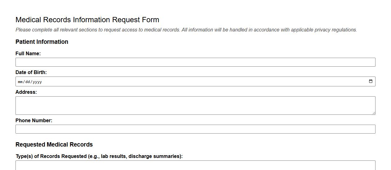Medical records information request form sample image preview