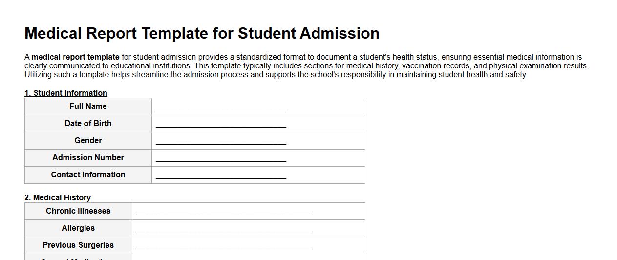 Medical report template for student admission image preview