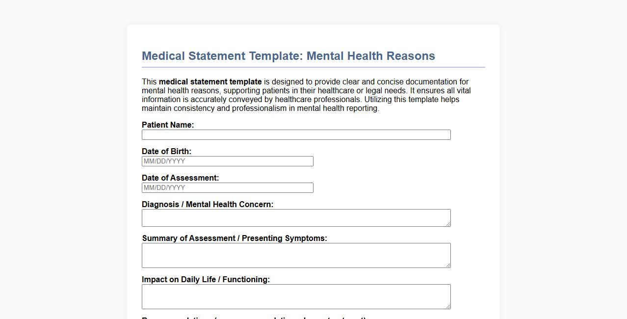 Medical statement template for mental health reasons image preview
