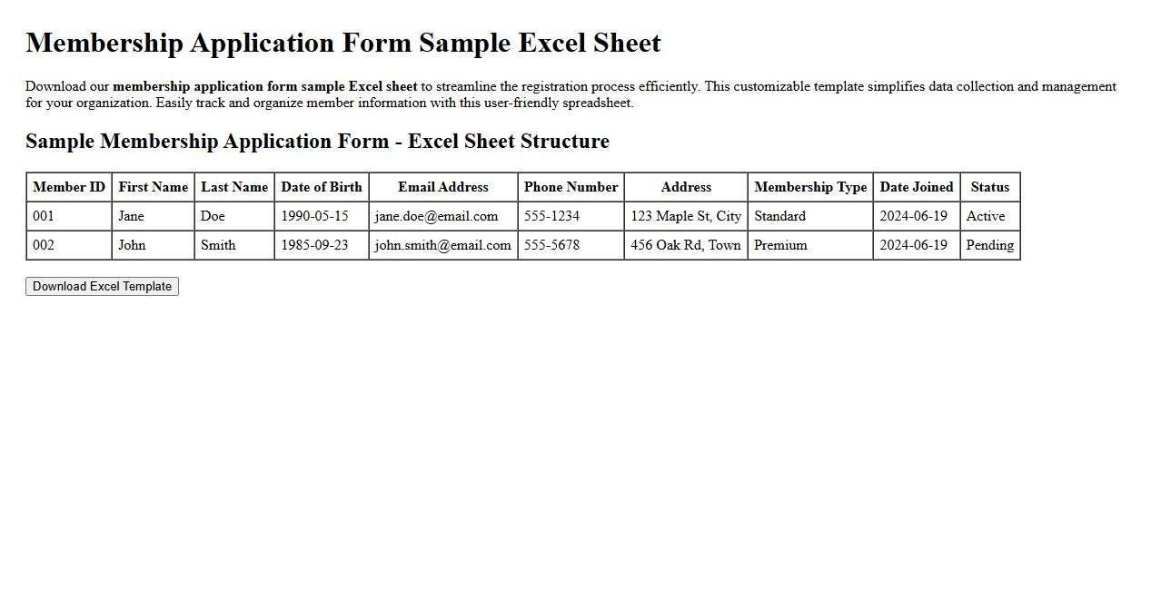 membership application form sample excel sheet image preview