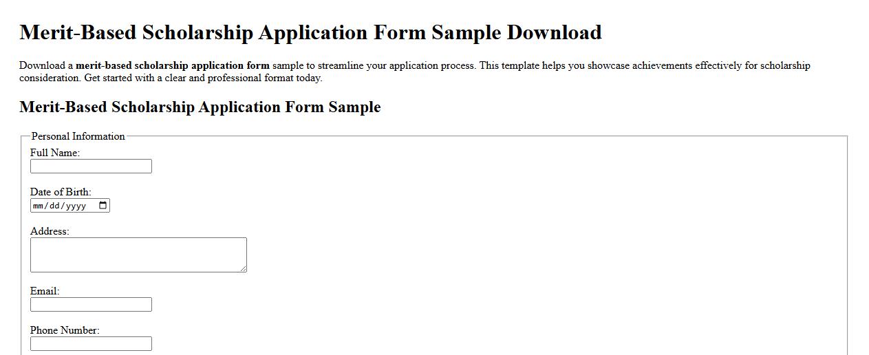 Merit-based scholarship application form sample download image preview