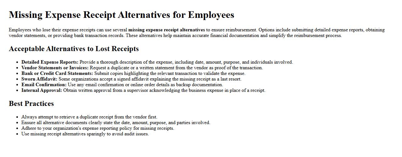 Missing expense receipt alternatives for employees image preview