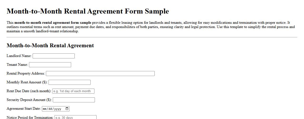 Month-to-month rental agreement form sample image preview