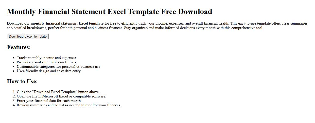 monthly financial statement excel template free download image preview