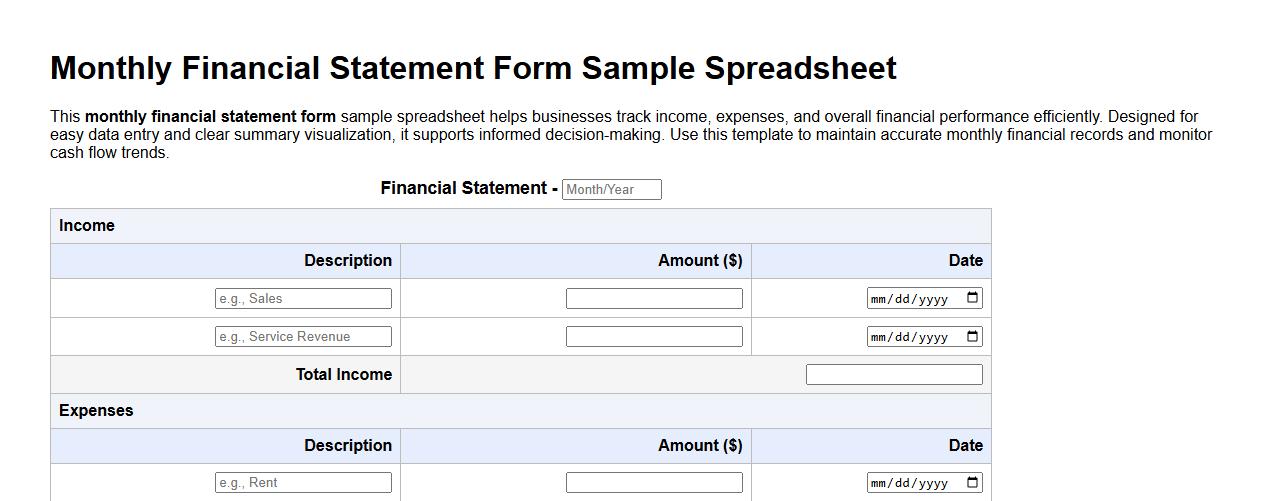 monthly financial statement form sample spreadsheet image preview