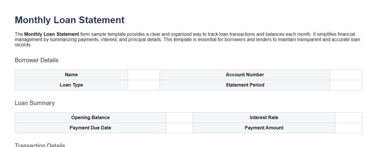 Monthly loan statement form sample template image preview