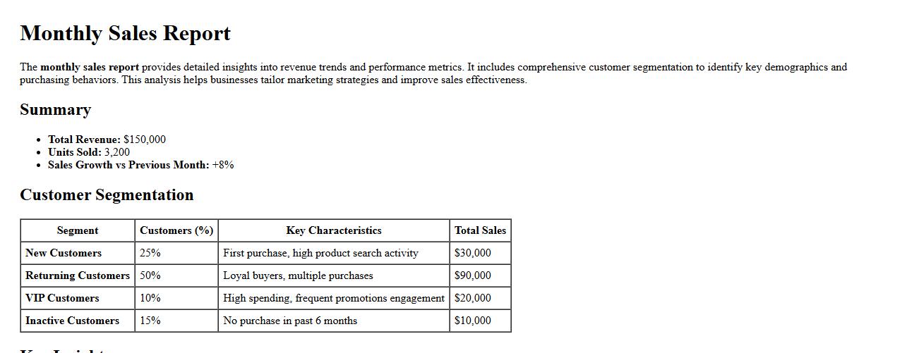 Monthly sales report with customer segmentation image preview