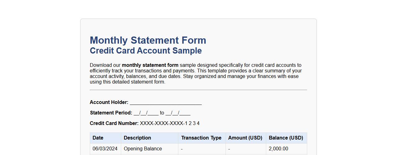 Monthly statement form sample for credit card accounts image preview