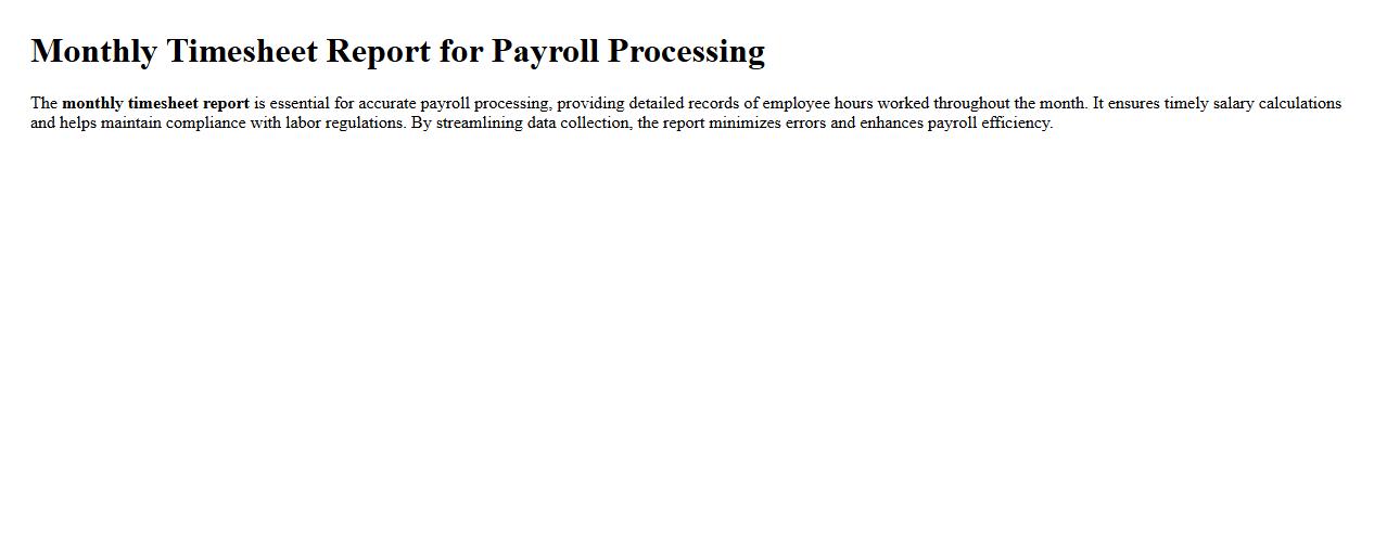 Monthly timesheet report for payroll processing image preview
