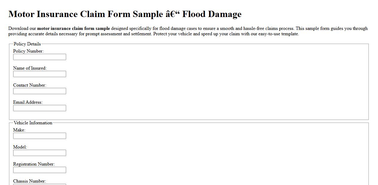 Motor insurance claim form sample for flood damage image preview