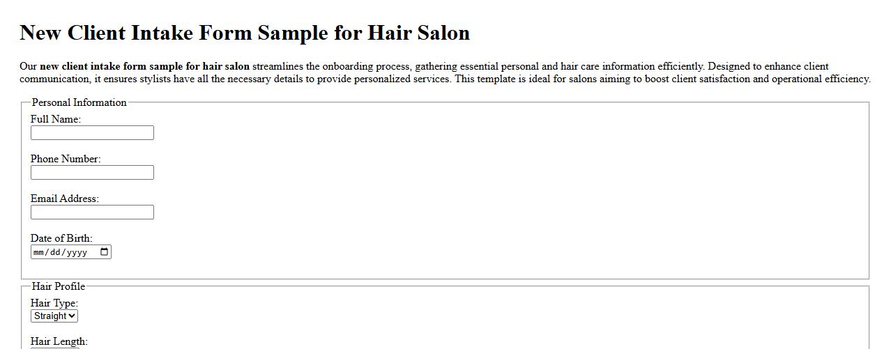 New client intake form sample for hair salon image preview