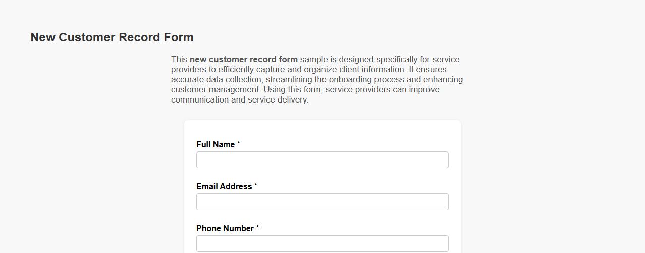 new customer record form sample for service providers image preview
