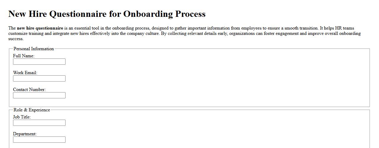 New hire questionnaire for onboarding process image preview