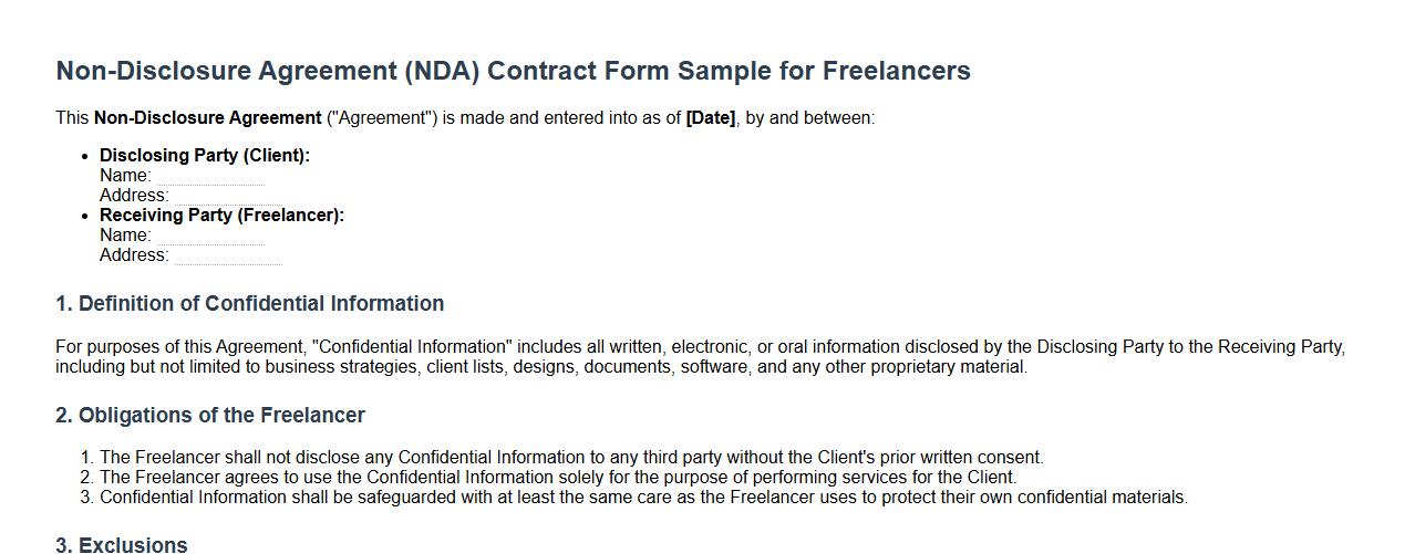 non-disclosure agreement contract form sample for freelancers image preview