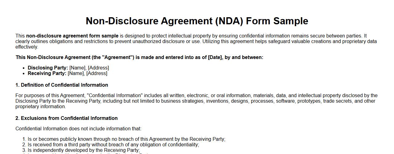 non-disclosure agreement form sample for intellectual property image preview