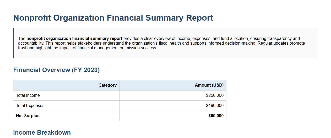 nonprofit organization financial summary report image preview