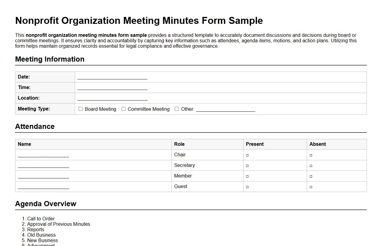 nonprofit organization meeting minutes form sample image preview
