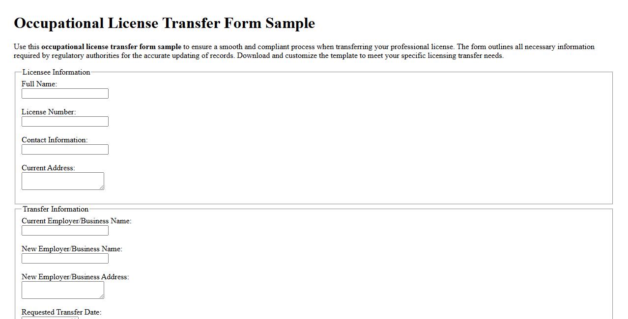 occupational license transfer form sample image preview