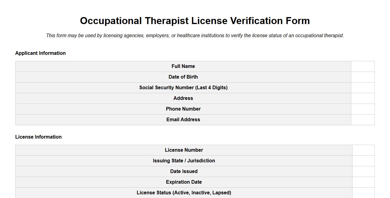 occupational therapist license verification form sample image preview