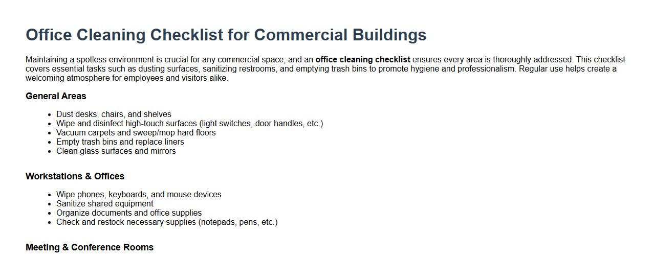 office cleaning checklist for commercial buildings image preview
