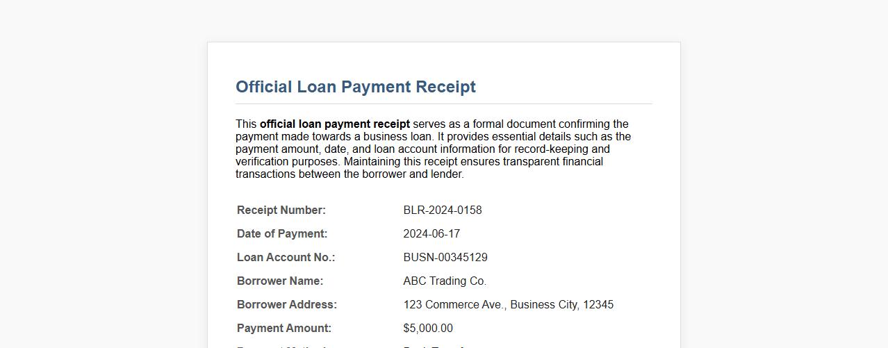 Official loan payment receipt for business loan image preview