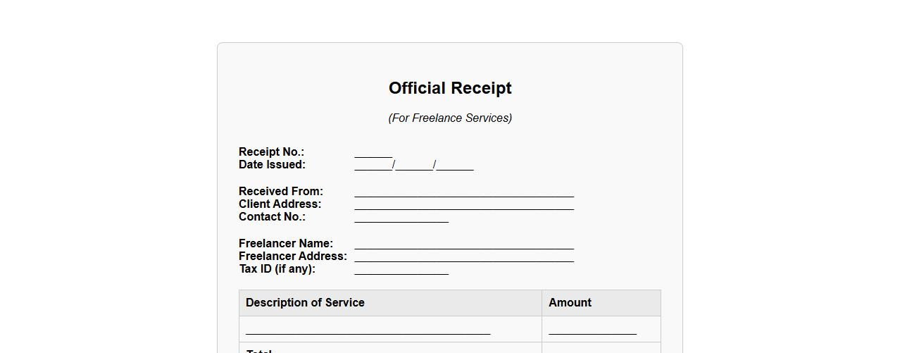 official receipt form sample for freelance services image preview