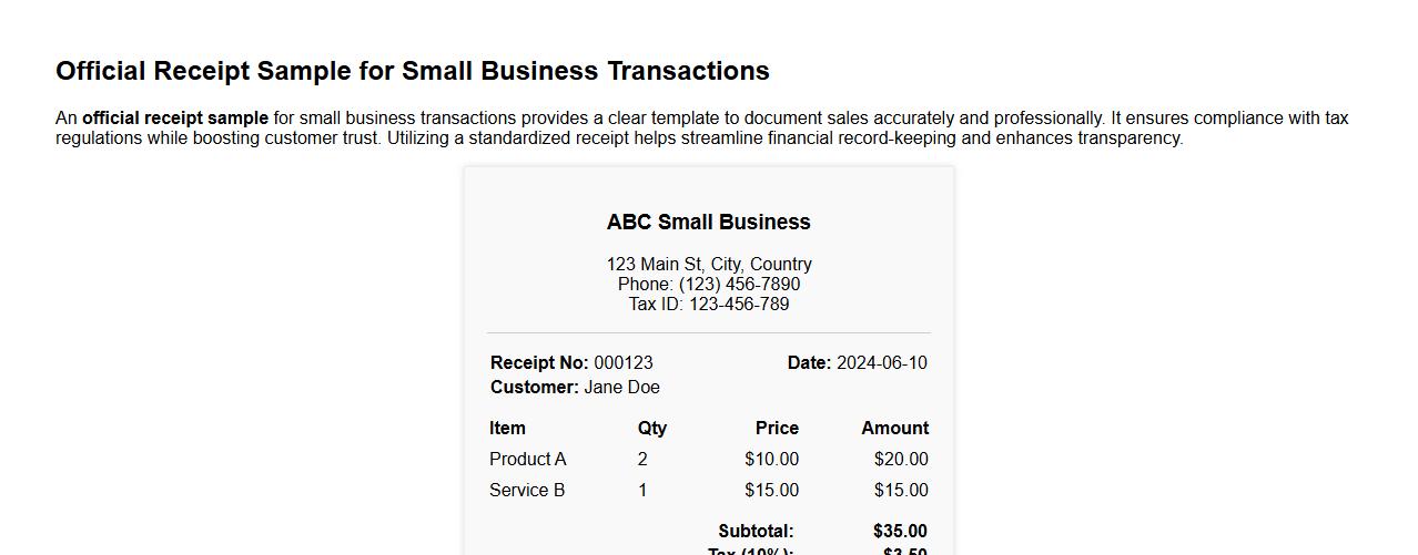 Official receipt sample for small business transactions image preview