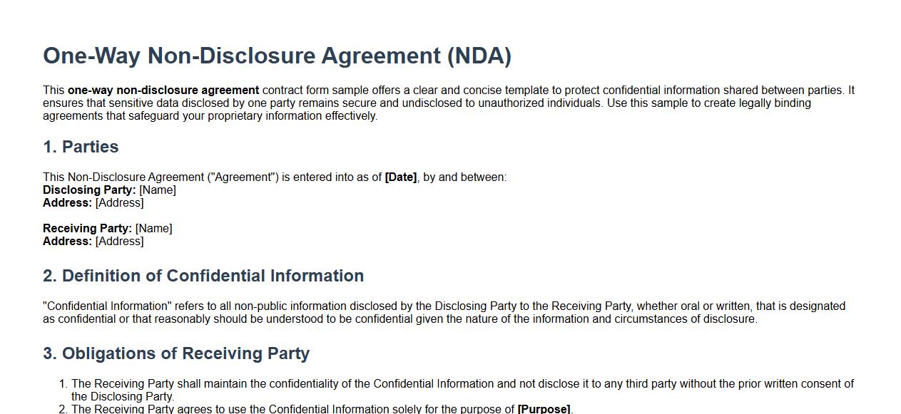 one-way non-disclosure agreement contract form sample image preview