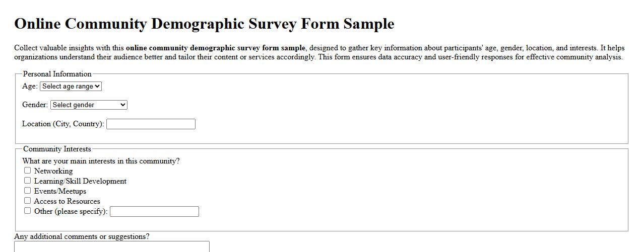 Online community demographic survey form sample image preview