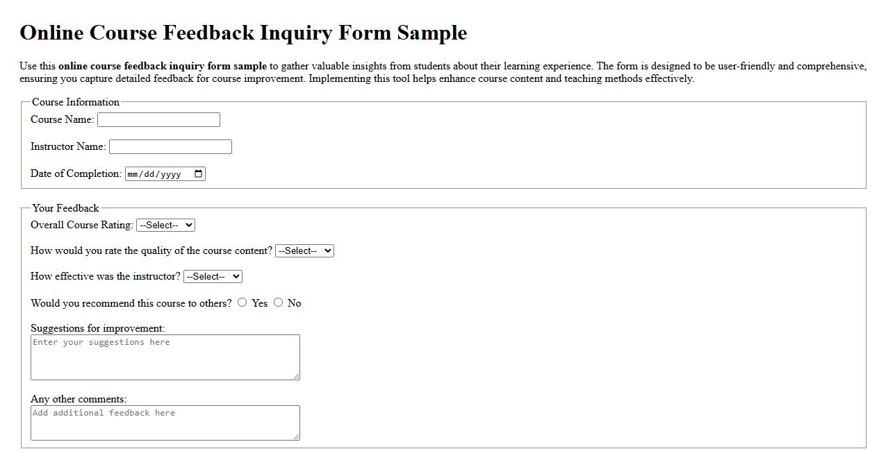 online course feedback inquiry form sample image preview