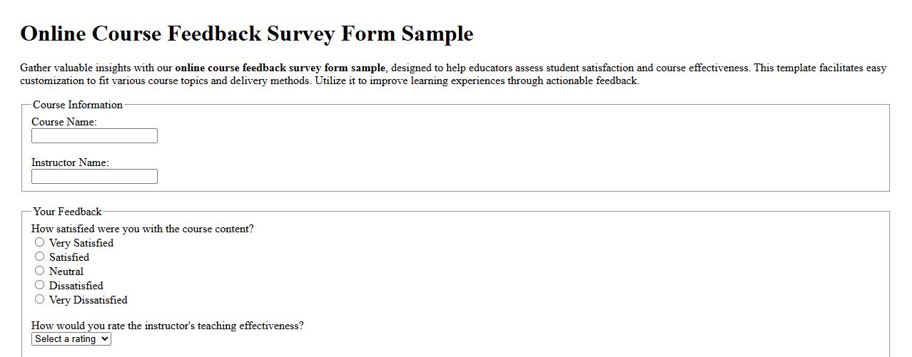 online course feedback survey form sample image preview