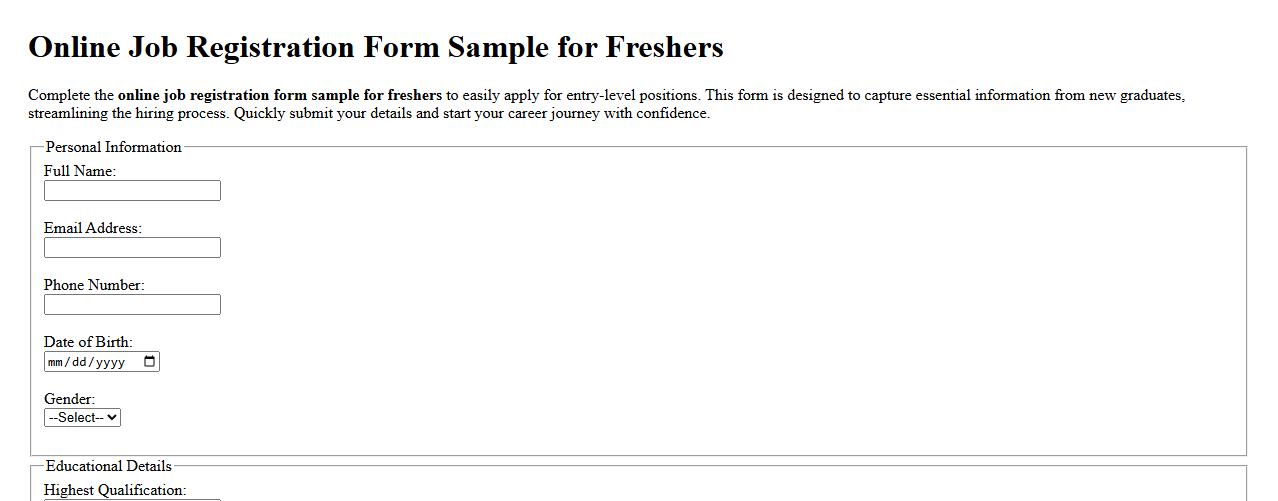 online job registration form sample for freshers image preview