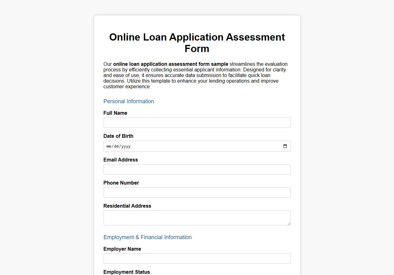 online loan application assessment form sample image preview
