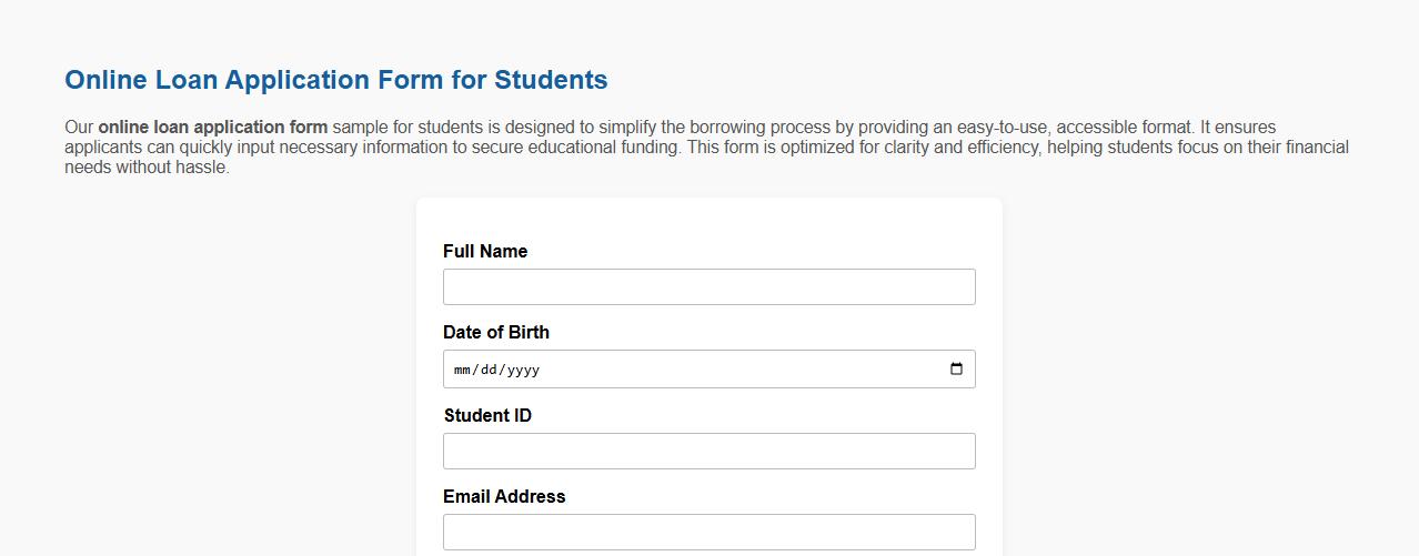 Online loan application form sample for students image preview