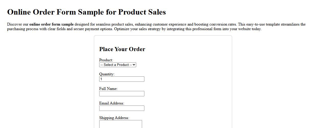 Online order form sample for product sales image preview